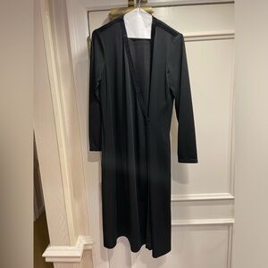 VINTAGE LBD Black wrap dress w/velvetet trim and velvet wrap belt - Medium